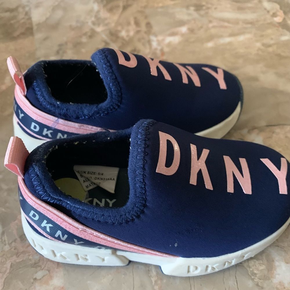 DKNY blue with pink letters/white soul shoes, great condition, US size 5